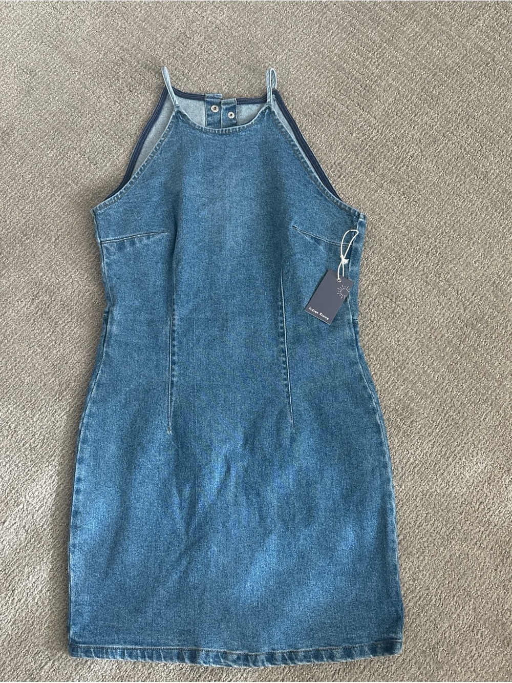 Denim Mini Dress with High Neck - Blue